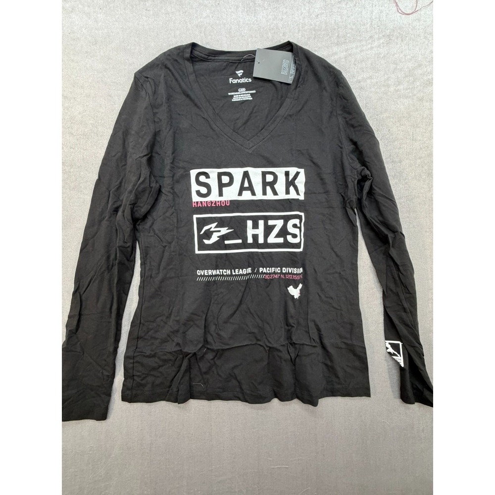 New Fanatics Women Overwatch League Spark Hangzhou Shirt Black LS Large